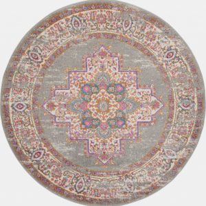 4?Round Gray and Gold Medallion Area Rug