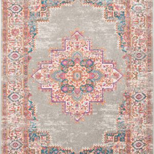 5?x 7?Gray and Gold Medallion Area Rug