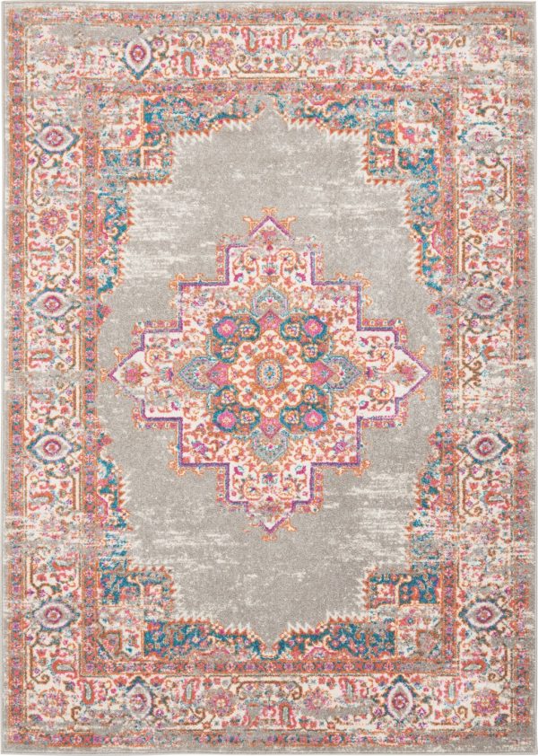 5?x 7?Gray and Gold Medallion Area Rug