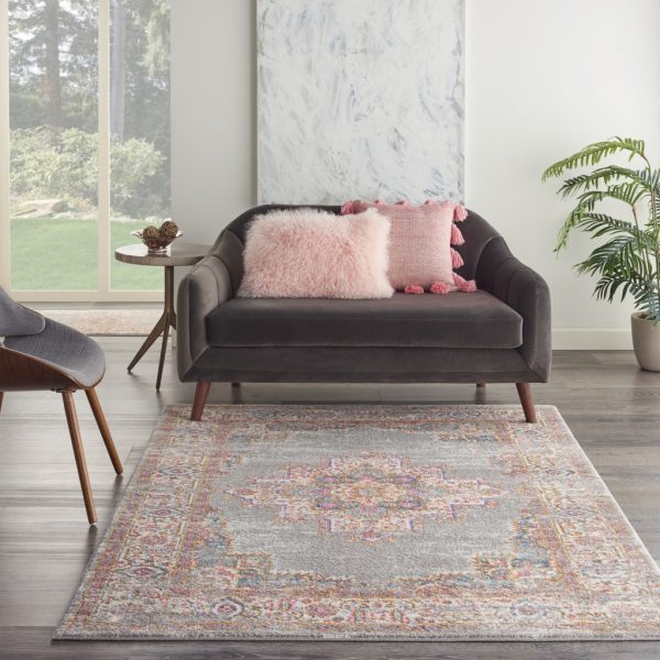 5?x 7?Gray and Gold Medallion Area Rug - Image 4