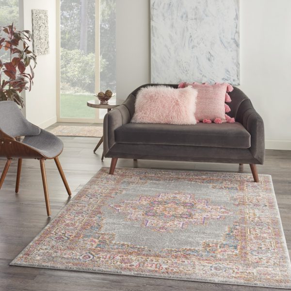 5?x 7?Gray and Gold Medallion Area Rug - Image 5