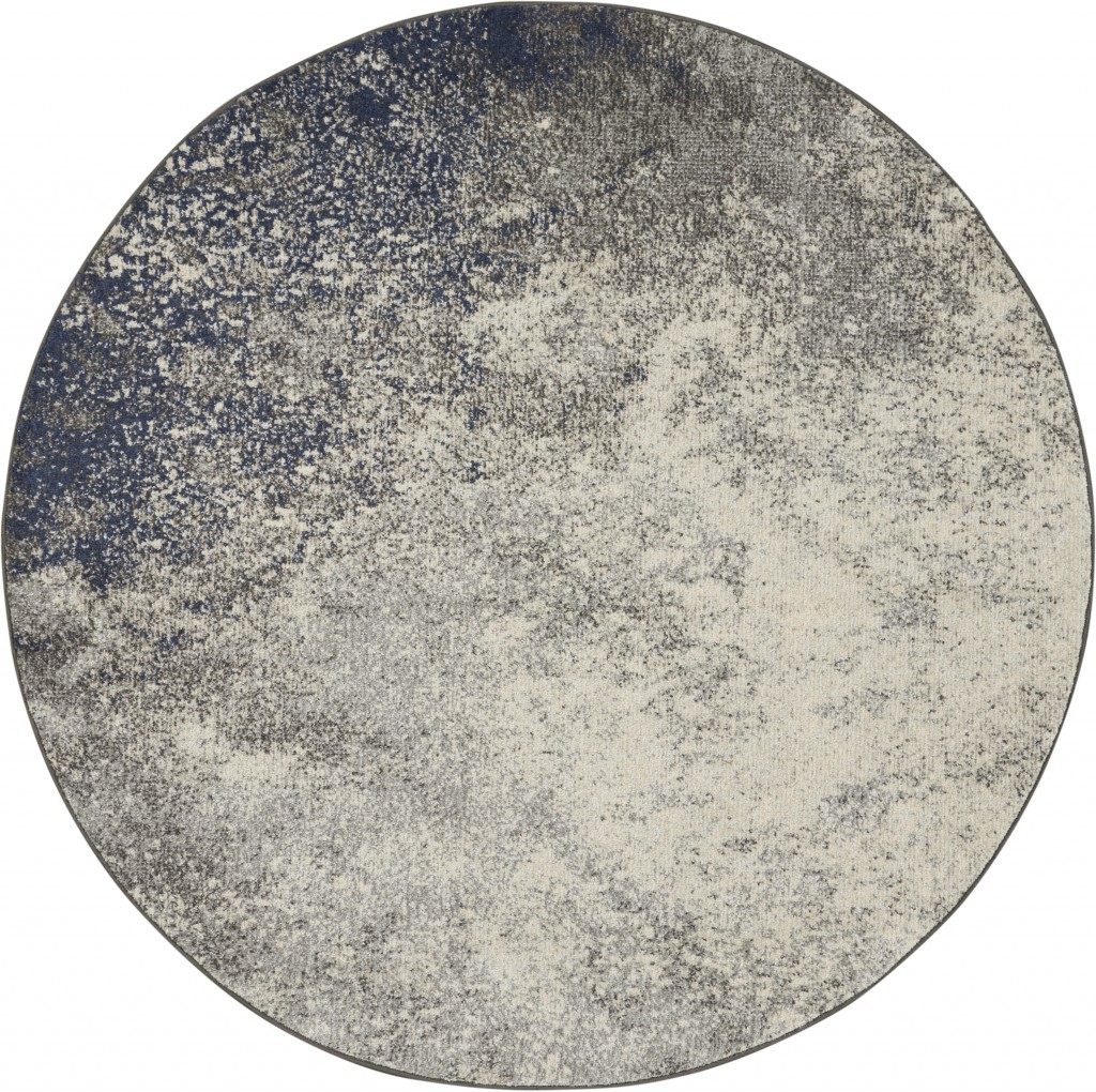 5?Round Charcoal and Ivory Abstract Area Rug