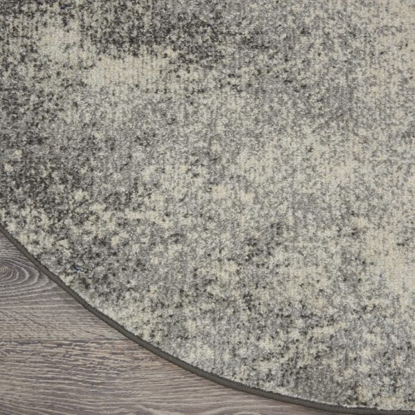 5?Round Charcoal and Ivory Abstract Area Rug - Image 2