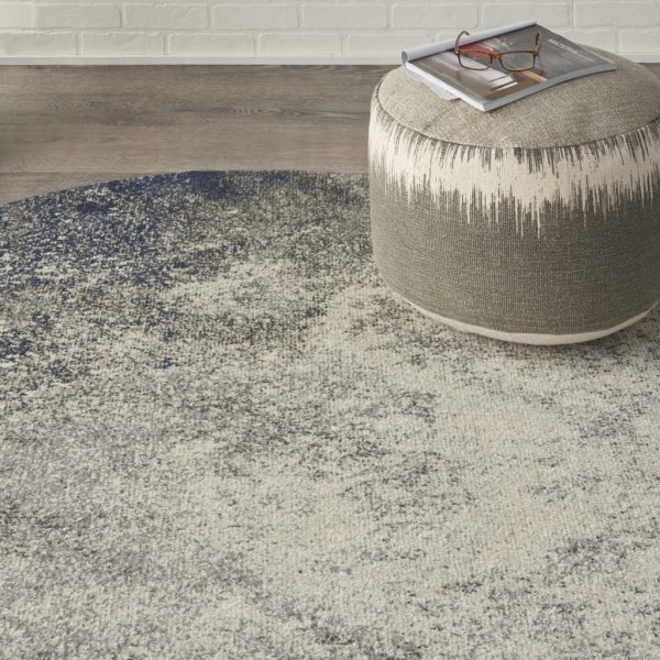 5?Round Charcoal and Ivory Abstract Area Rug - Image 5