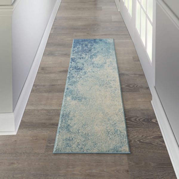 2?x 8?Light Blue and Ivory Abstract Sky Runner Rug - Image 4