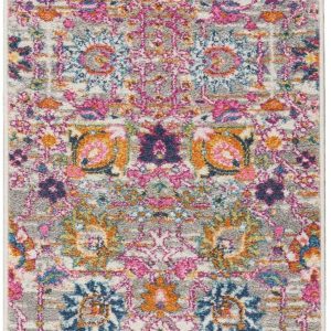 2?x 8?Gray and Pink Distressed Runner Rug