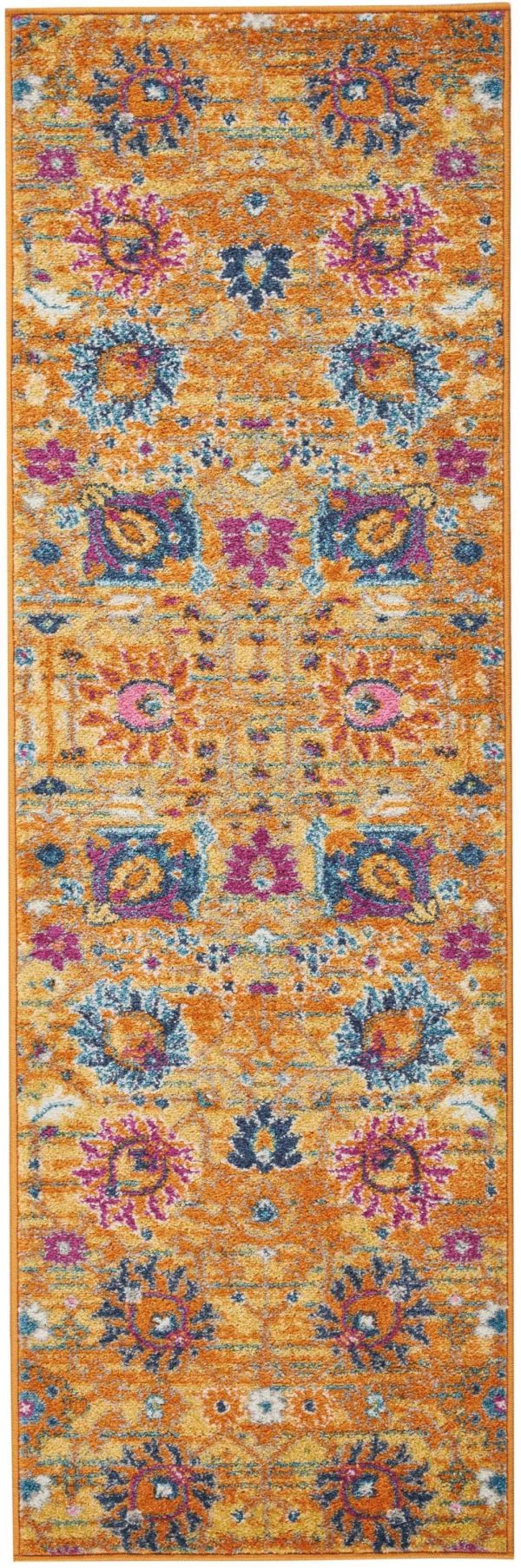 2?x 6?Sun Gold and Navy Distressed Runner Rug