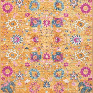 5?x 7?Sun Gold and Navy Distressed Area Rug