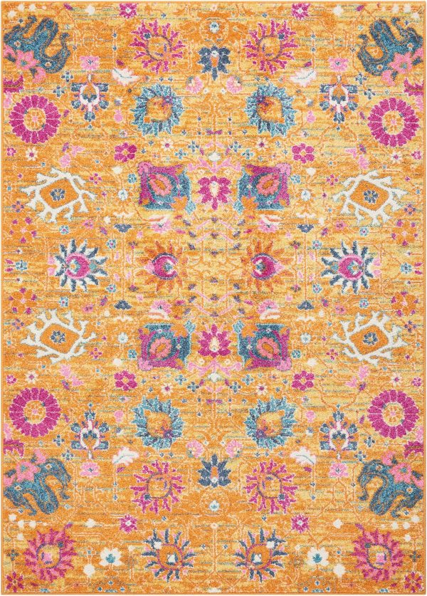 5?x 7?Sun Gold and Navy Distressed Area Rug