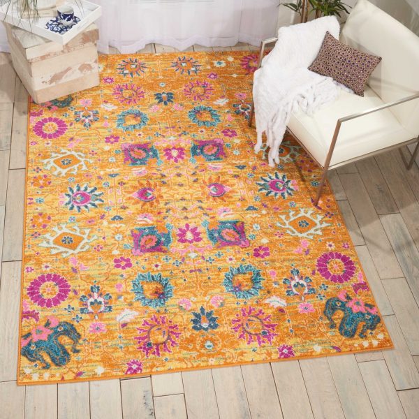 5?x 7?Sun Gold and Navy Distressed Area Rug - Image 4