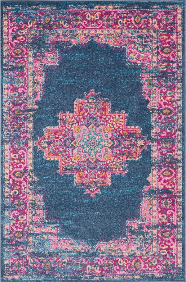 4?x 6?Blue and Pink Medallion Area Rug