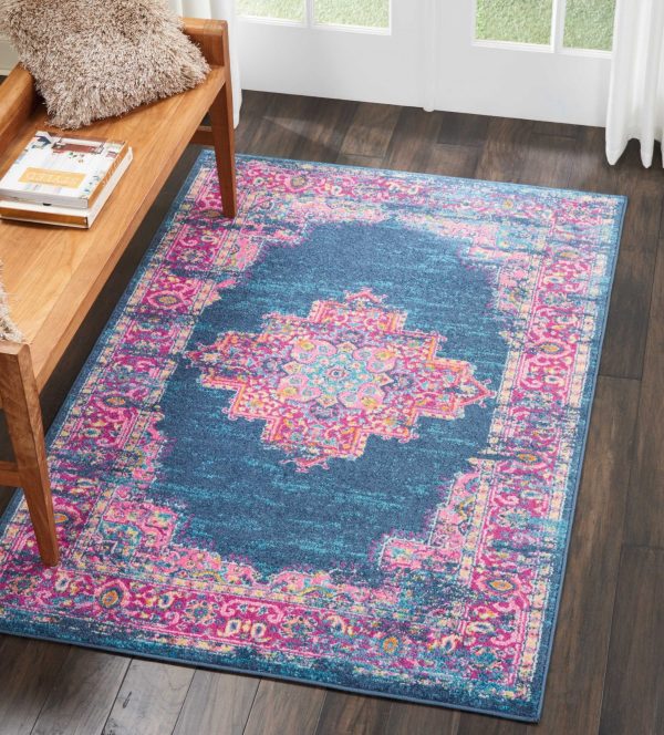 4?x 6?Blue and Pink Medallion Area Rug - Image 4