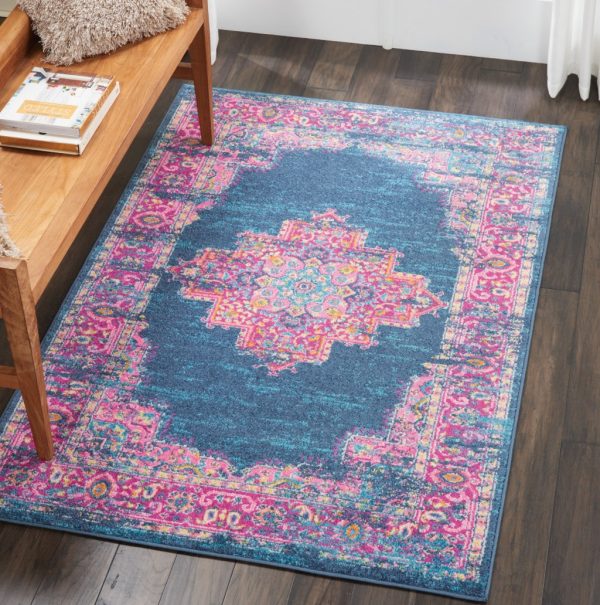 4?x 6?Blue and Pink Medallion Area Rug - Image 5