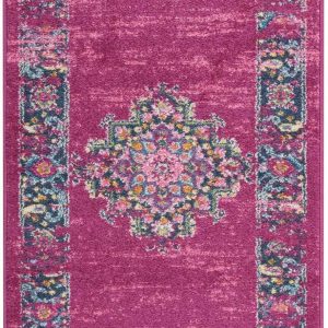 2?x 8?Fuchsia and Blue Distressed Runner Rug