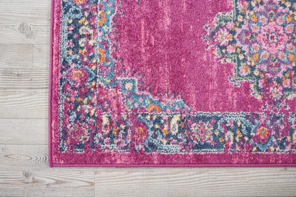 2?x 8?Fuchsia and Blue Distressed Runner Rug - Image 2