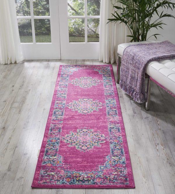 2?x 8?Fuchsia and Blue Distressed Runner Rug - Image 4
