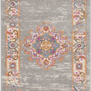 2?x 8?Gray and Gold Medallion Runner Rug