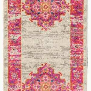 2?x 8' Ivory and Fuchsia Distressed Runner Rug