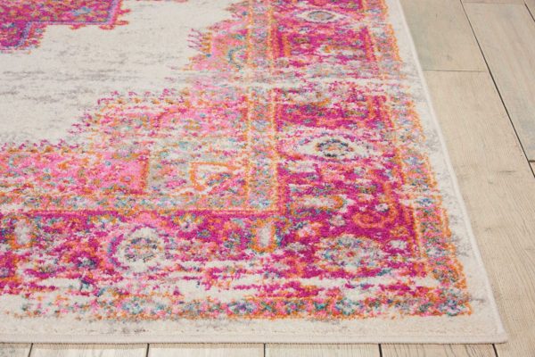 5?x 7' Ivory and Fuchsia Distressed Area Rug - Image 5