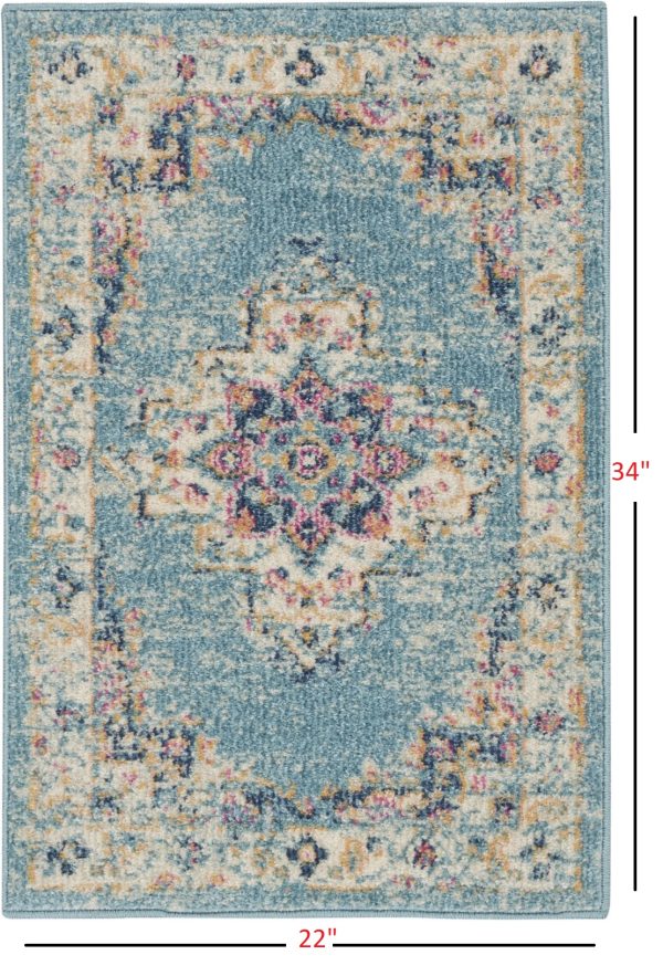 2抶3?Light Blue Distressed Medallion Scatter Rug - Image 5