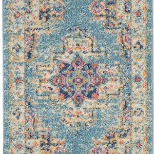 2抶6?Light Blue Distressed Medallion Runner Rug