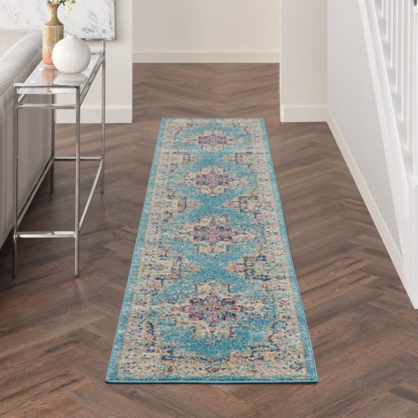 2?x 10?Light Blue Distressed Medallion Runner Rug - Image 4