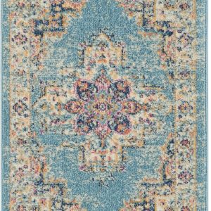 2抶8?Light Blue Distressed Medallion Runner Rug