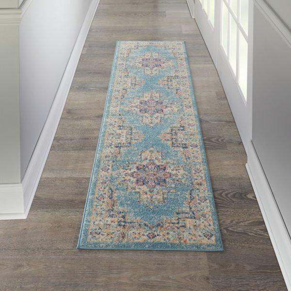 2抶8?Light Blue Distressed Medallion Runner Rug - Image 4