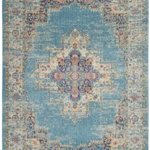 5抶7?Light Blue Distressed Medallion Area Rug