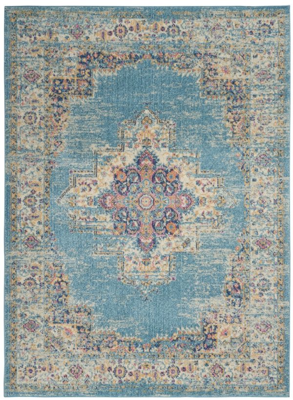 5抶7?Light Blue Distressed Medallion Area Rug
