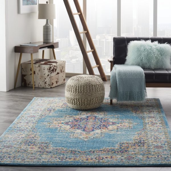 5抶7?Light Blue Distressed Medallion Area Rug - Image 4