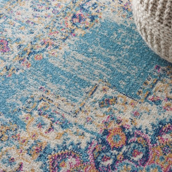 5抶7?Light Blue Distressed Medallion Area Rug - Image 5