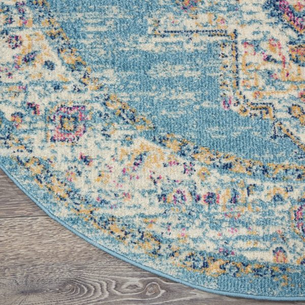 5?Round Light Blue Distressed Medallion Area Rug - Image 2