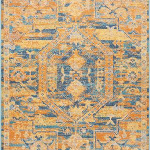 5?x 7?Gold and Blue Antique Area Rug