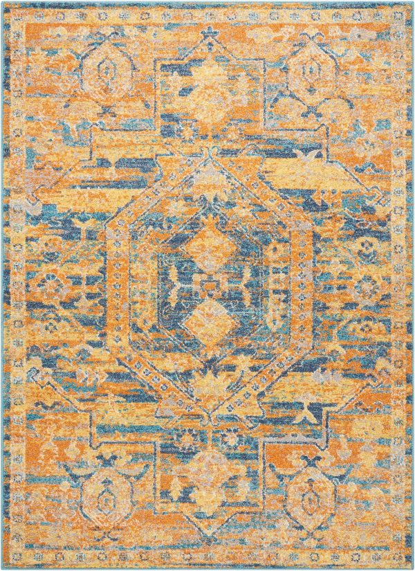 5?x 7?Gold and Blue Antique Area Rug