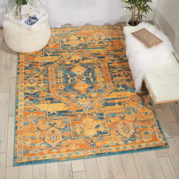 5?x 7?Gold and Blue Antique Area Rug - Image 5