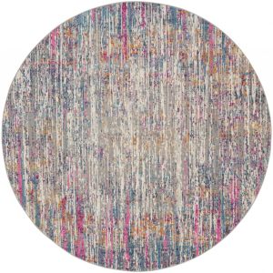 4?Round Ivory Abstract Striations Area Rug