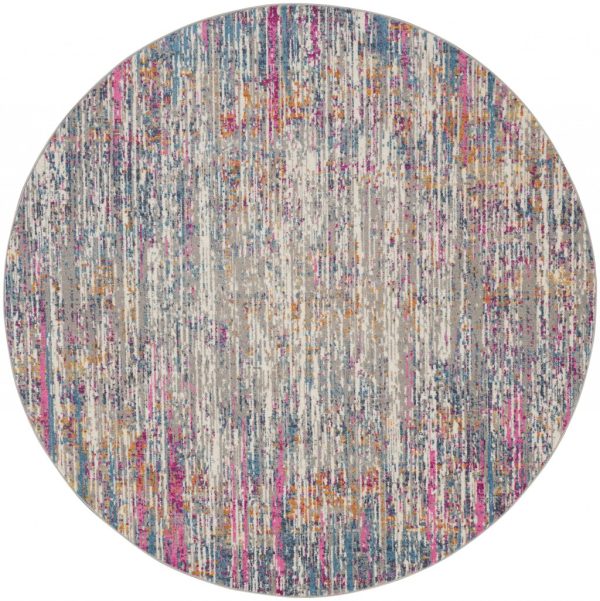 4?Round Ivory Abstract Striations Area Rug