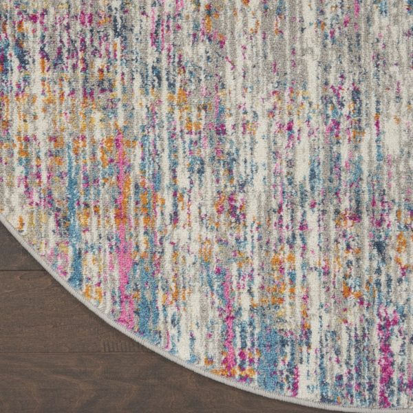 4?Round Ivory Abstract Striations Area Rug - Image 2