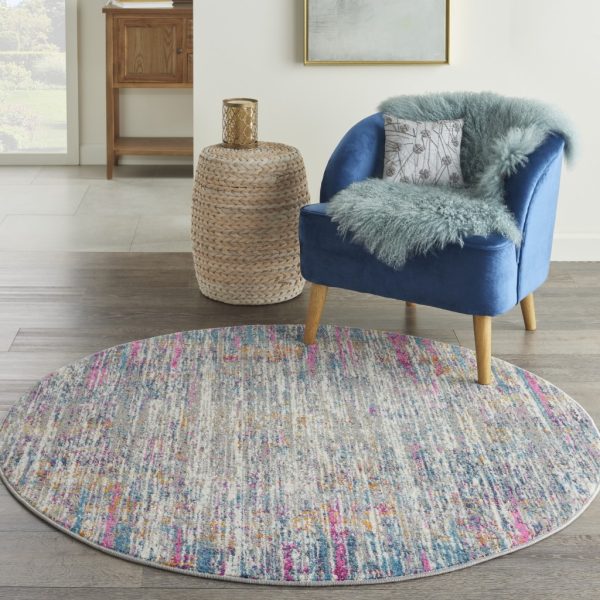 5?Round Ivory Abstract Striations Area Rug - Image 3