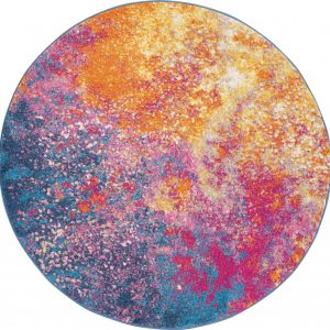4?Round Abstract Brights Sunburst Area Rug