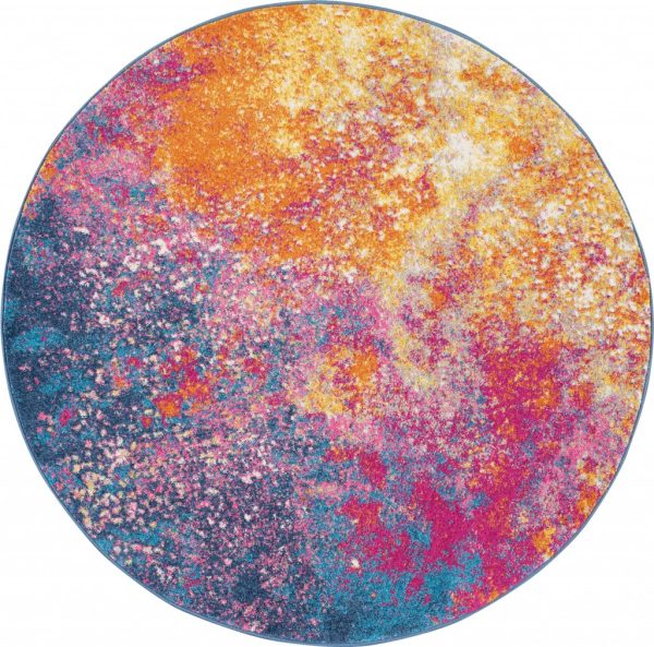 4?Round Abstract Brights Sunburst Area Rug