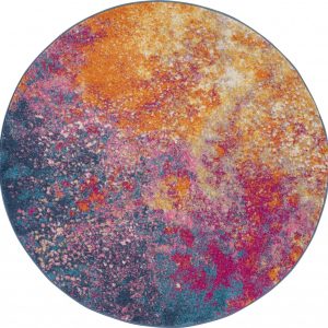 5?Round Abstract Brights Sunburst Area Rug