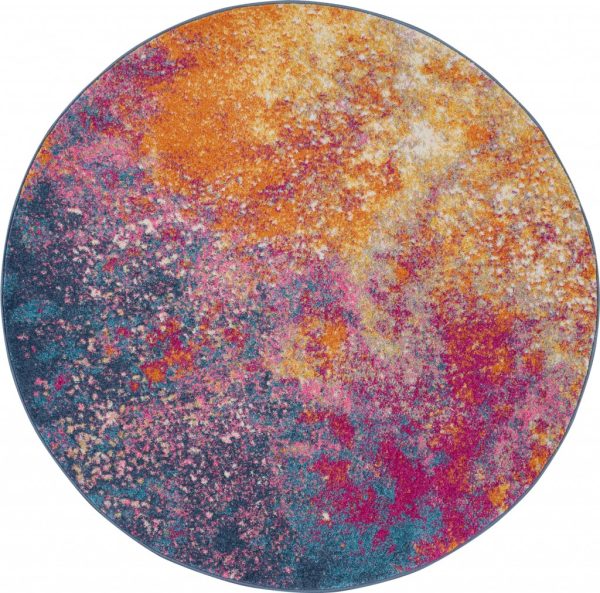 5?Round Abstract Brights Sunburst Area Rug
