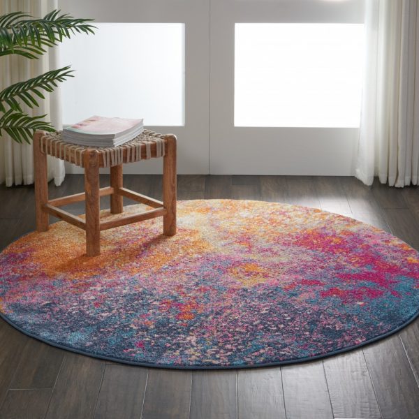 5?Round Abstract Brights Sunburst Area Rug - Image 4