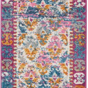 2?x 6?Ivory and Magenta Tribal Pattern Runner Rug