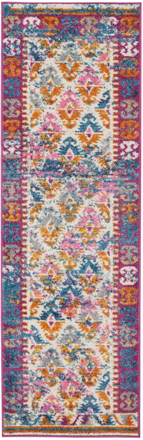 2?x 6?Ivory and Magenta Tribal Pattern Runner Rug