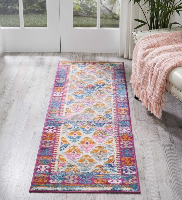 2?x 6?Ivory and Magenta Tribal Pattern Runner Rug - Image 3