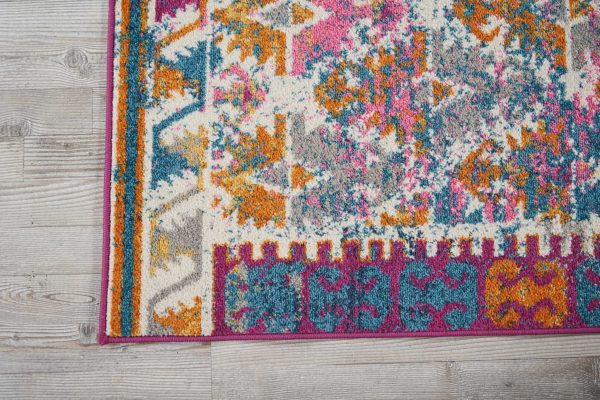 2?x 8?Ivory and Magenta Tribal Pattern Runner Rug - Image 2