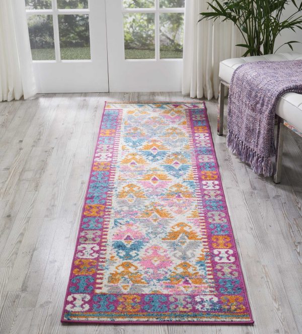 2?x 8?Ivory and Magenta Tribal Pattern Runner Rug - Image 4